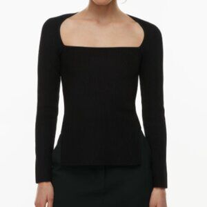 Babaton Sculpt Knit Cultural Longsleeve Ribbed Square Neck Top - Small in Black